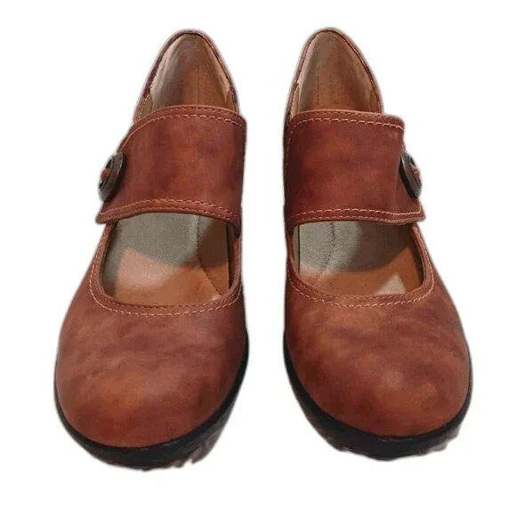 Softspots Brown Leather Mary Jane Block Heels Size 9 Slip On - Picture 2 of 10